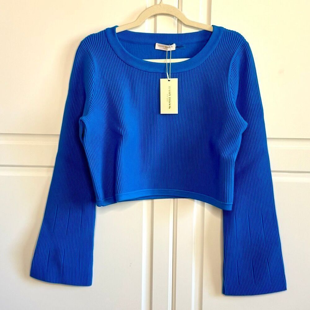 NWT Ramy Brook Anaya ribbed crewneck blue Sweater. Size L